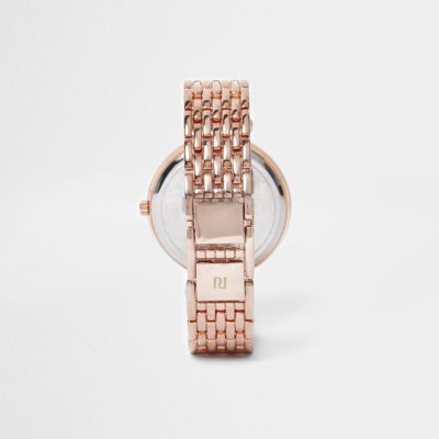 Rose gold tone embellished chain watch